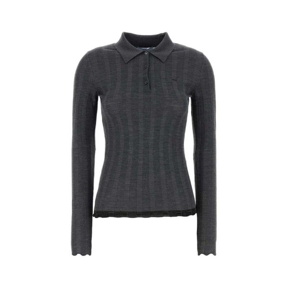 Prada Women Grey Wool Blend Polo Shirt